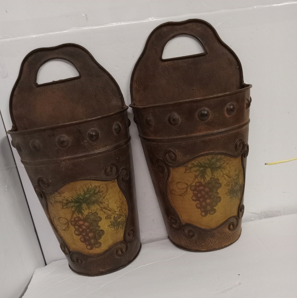 Vintage Metal Wall Pockets Rustic Brown 14x7